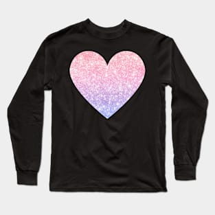 Light Pink and Purple Ombre Faux Glitter Heart Long Sleeve T-Shirt